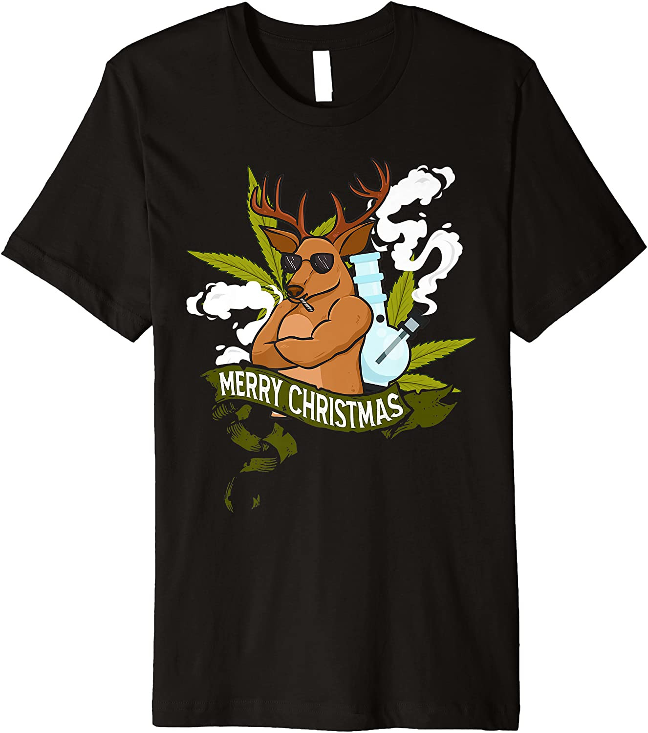 Merry Christmas Pot Marijuana Joint Smoking Reindeer Bong