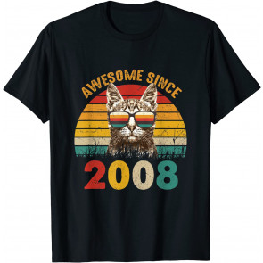 13th Birthday Retro Vintage Cat Lover Awesome Since 2008 T-Shirt