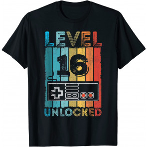 16th Birthday Gift Boys Mens Level 16 Unlocked Video Game T-Shirt