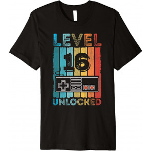 16th Birthday Gift Boys Mens Level 16 Unlocked Video Game T-Shirt