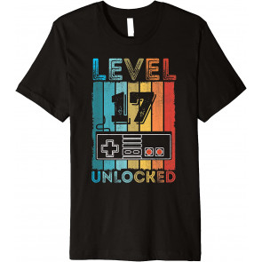 17th Birthday Gift Boys Mens Level 17 Unlocked Video Game T-Shirt