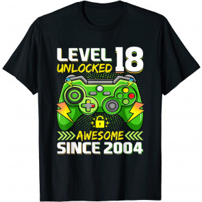 18th Birthday Gift Video Game Level 18 Unlocked Awesome 2004 T-Shirt