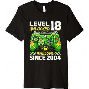 18th Birthday Gift Video Game Level 18 Unlocked Awesome 2004 T-Shirt