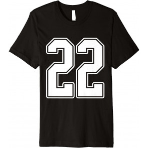#22 White Outline Number 22 Sports Fan Jersey Style T-Shirt