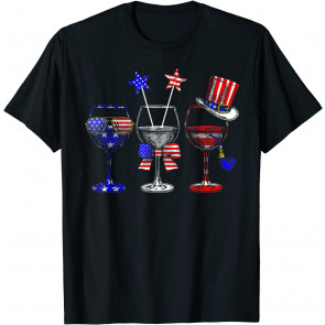 4th July Party Wine Drinking Glass US Flag American Patriot T-Shirt