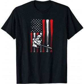 4th Of July Patriotic American Flag Baseball Bat Pitcher T-Shirt