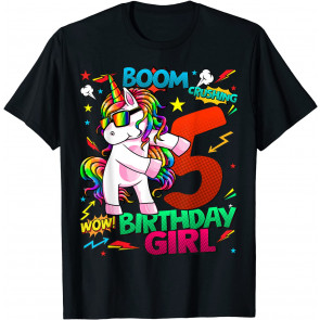 5 Years Old Birthday Comics Unicorn Flossing 5th Birthday T-Shirt