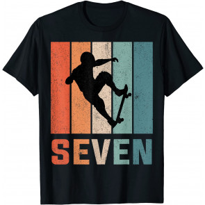 7th Birthday Retro Skateboard Skater Boys Kids 7 Years Old T-Shirt