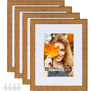 8x10 Picture Frames Set Of 4, Made Of Solid Wood And High-Definition Glass For 5x7 With Mat Or 8x10 Without Mat, Wall Or Tabletop Display, Baked Brown(HK022015-SD8X10-DRB(4PK)) T-Shirt