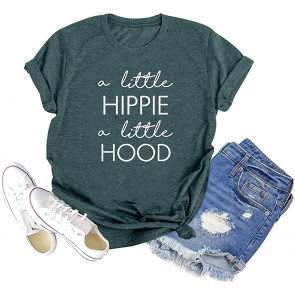 A Little Hippie A Little Hood Women Country Music Letter Print T-Shirt