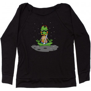 Alien Meditating On The Moon Off Shoulder Sweat T-Shirt