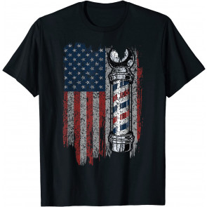 American Flag Barber - Barbershop Gift Patriotic Barber T-Shirt