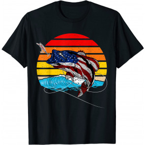 American Flag Fishing Apparel - Retro Vintage Fishing T-Shirt