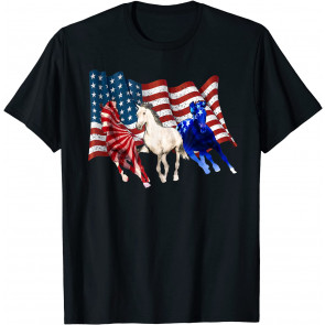 American Flag Horses Patriotic Red White Blue 4th Of July T-Shirt