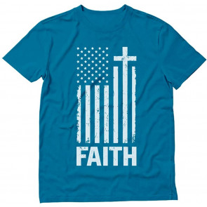 American Flag Patriotic Christian Distressed White USA Cross Have Faith T-Shirt