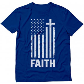 American Flag Patriotic Christian Distressed White USA Cross Have Faith T-Shirt