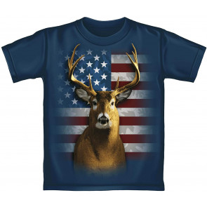 American Flag Patriotic Deer Navy T-Shirt
