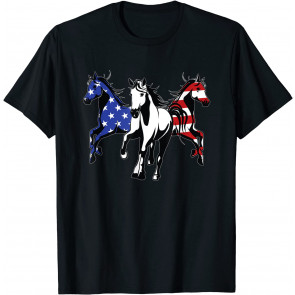 American Flag Print Patriotic Horse Independence Day T-Shirt
