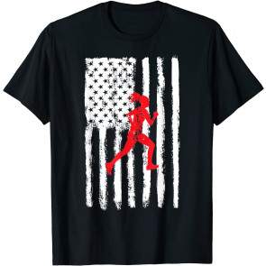 American Flag Running Silhouette Patriotic Runner T-Shirt
