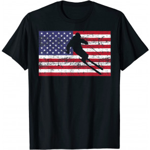 American Flag Skiing  T-Shirt