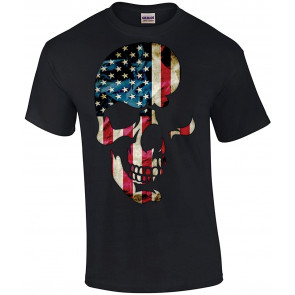 American Flag Skull Americana Skeleton Head Patriotic Patriot Cool Red White Blue USA T-Shirt