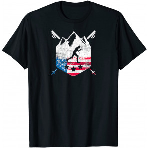 American Flag Telemark Cross Country Skier Patriotic T-Shirt