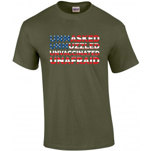 American Flag Unmasked Unmuzzled Unvaccinated Unafraid Patriot Anti Tyrany Mens T-Shirt