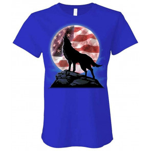 American Howl - Wolf Patriotic USA America - Ladies Cotton T-Shirt