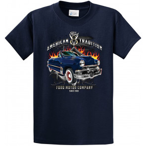 American Tradition Ford V8 Flaming Convertible Car T-Shirt