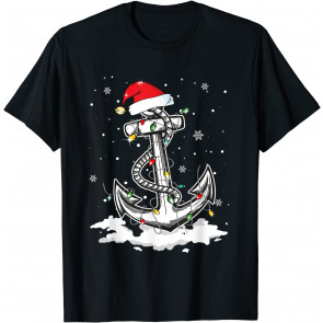 Anchor Boating Sailing Christmas Santa Hat Lights T-Shirt