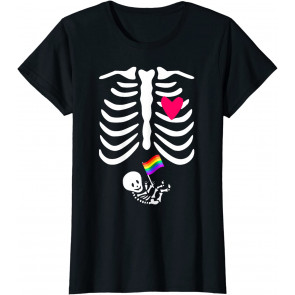 Baby Skeleton With Rainbow Flag For Pregnant Women Halloween T-Shirt