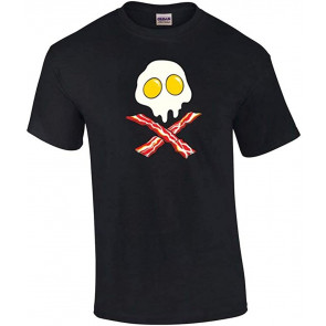 Bacon And Egg Breakfast Skull And Crossbones T-Shirt