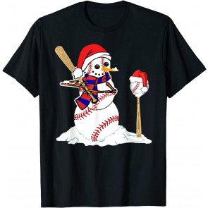 Baseball Christmas Snowman Playing Baseball T-Shirt