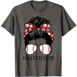 Baseball Mom Messy Bun Proud Mama Baseball Scarf Sunshades T-Shirt