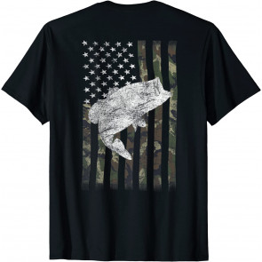 Bass Fishing American Camo USA Flag For Fisherman (on Back) T-Shirt