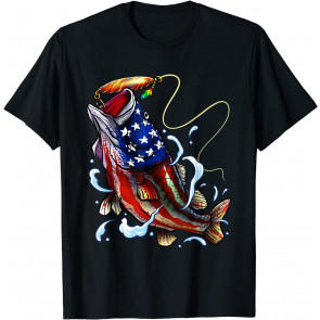 Bass Fishing Fish American Flag Patriotic Fourth Of July T-Shirt