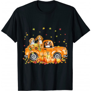 Beagle Riding Truck Pumpkin Autumn Leaves Fall T-Shirt