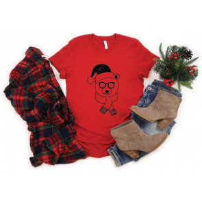 Bear With Glasses Scarf And Santa Hat Cute T-Shirt