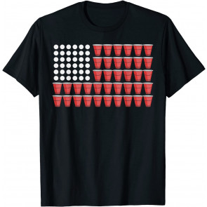 Beer Pong American Flag  T-Shirt