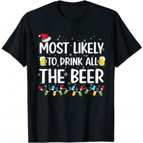 Beer Ugly Christmas  Santa Hat Lights Xmas Pajama T-Shirt