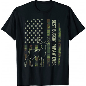 Best Buckin' Papaw Camo American Flag Deer T-Shirt
