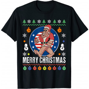 Bigfoot Santa Claus Patriotic Ugly Christmas  T-Shirt