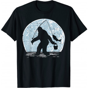 Bigfoot Sasquatch Fishing Moon T-Shirt