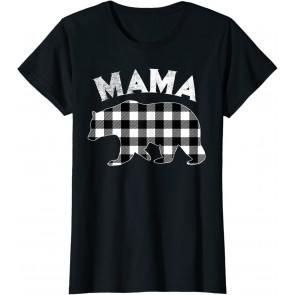 Black And White Buffalo Plaid Mama Bear Christmas Pajama T-Shirt