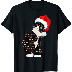 Black Cat Christmas Light T-Shirt