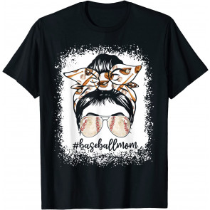 Bleached Baseball Mom Messy Bun Baseball Lover T-Shirt