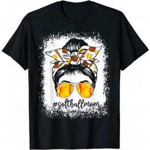 Bleached Softball Mom Messy Bun Softball Lover T-Shirt