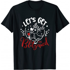 Blitzened Christmas Reindeer Drinking Red Wine T-Shirt