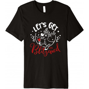 Blitzened Christmas Reindeer Drinking Red Wine T-Shirt