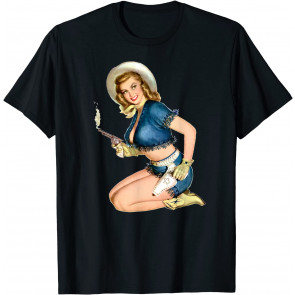 Blonde Pin-up Girl Cowgirl Hat - 40's 50's Pin Up Girl Art T-Shirt